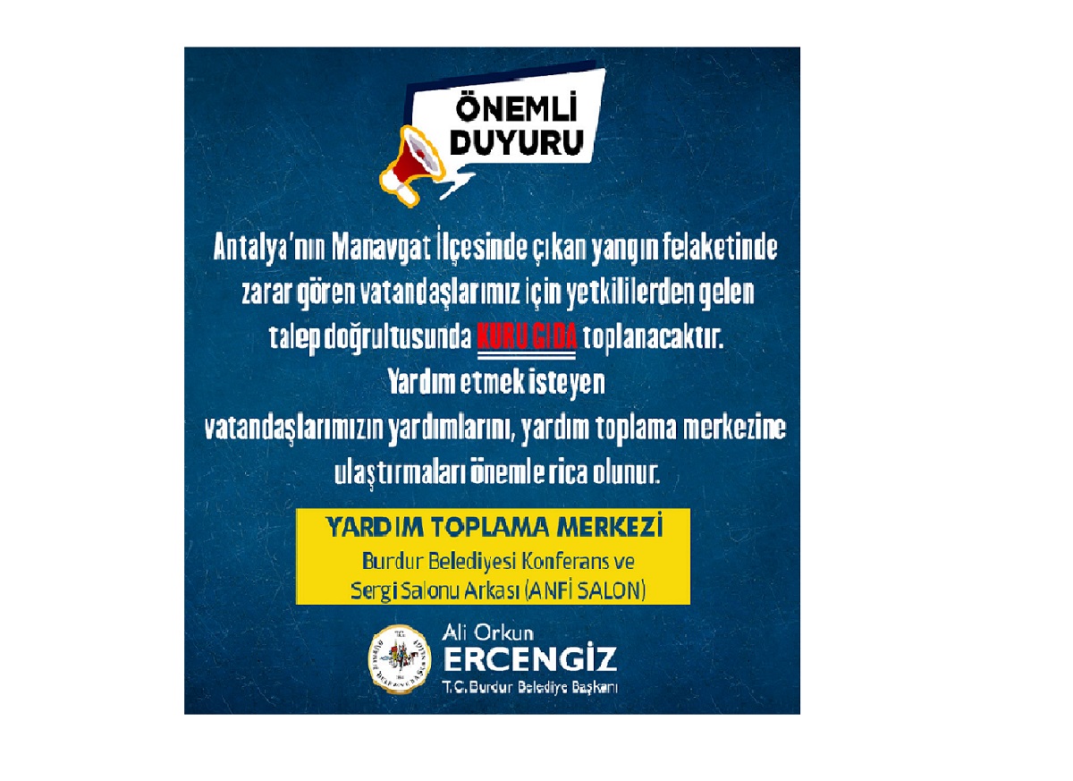 Burdur Belediyesi’nden Manavgat İçin Yardım Kampanyası