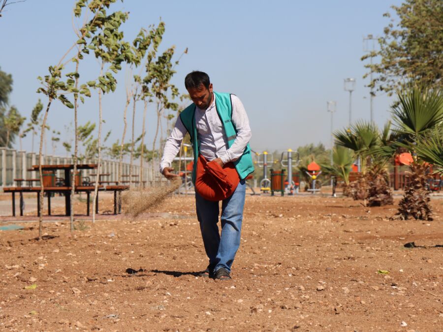  Şanlıurfa Büyükşehir Belediyesi Harran Kent Parkını Yeşillendiriyor