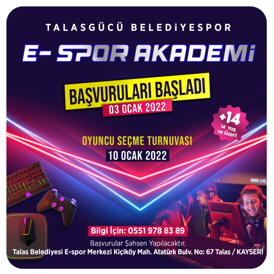  Talas’ta İlk Lisanslı Belediye E Spor Merkezi Başvuruları Başladı