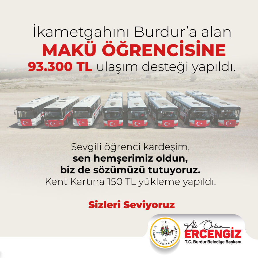  Burdur Belediyesi’nden 622 Üniversiteliye, 93.300 TL Ulaşım Yardımı 