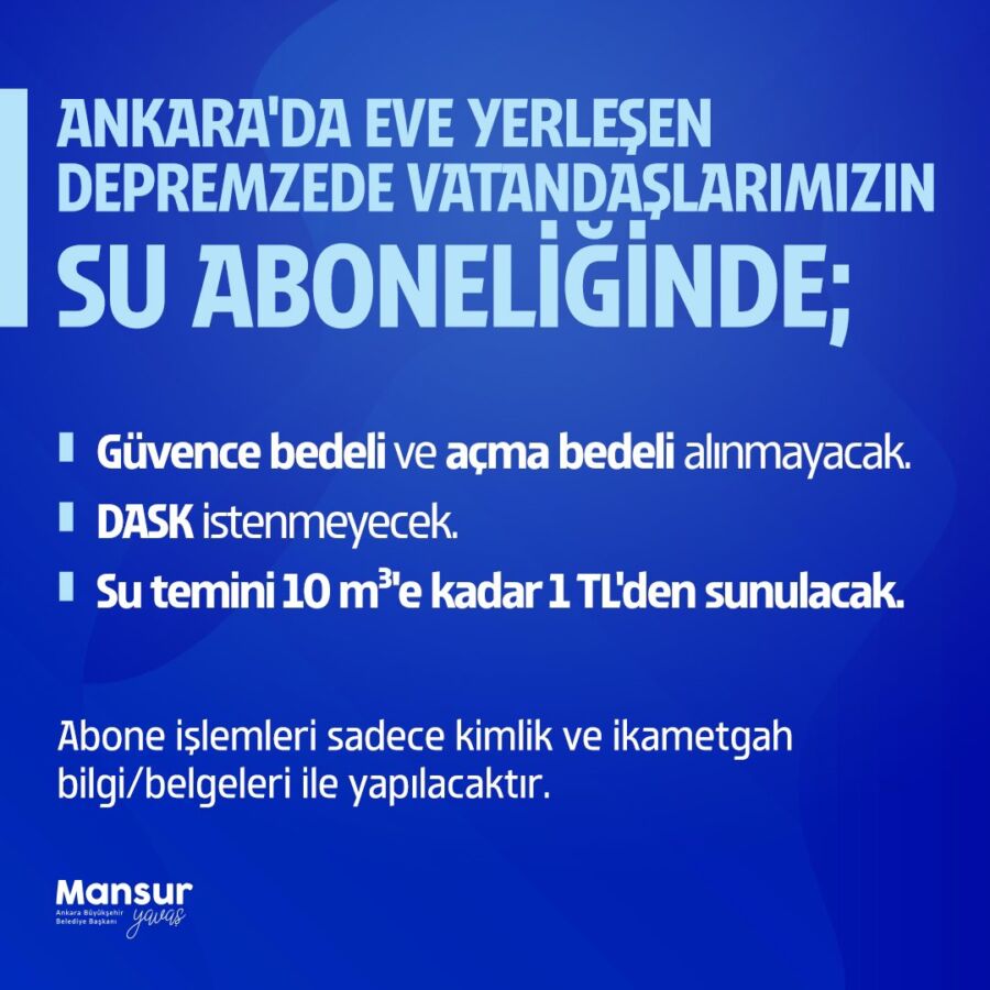  Eve Yerleşen Depremzede Vatandaşlara Su 10 Metreküpe Kadar 1 TL Olacak