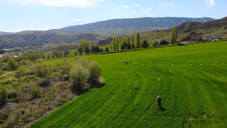  Buğday Tarlası Drone Yardımı ile Gübrelendi