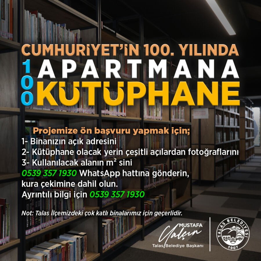  Cumhuriyetin 100. Yılına Özel 100 Apartmana 100 Kütüphane