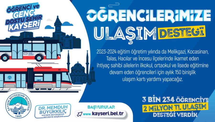  Kayseri’de Öğrencilere Ulaşım Desteği