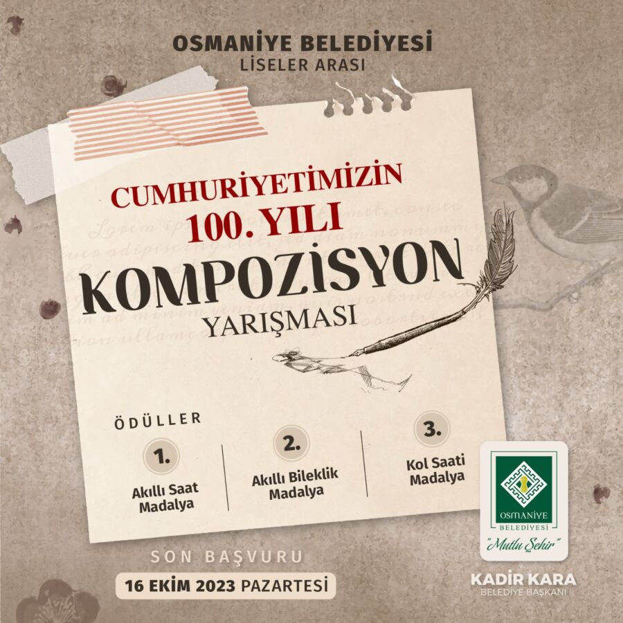  Osmaniye’de Cumhuriyet Temalı Şiir, Kompozisyon ve Tasarım Yarışması