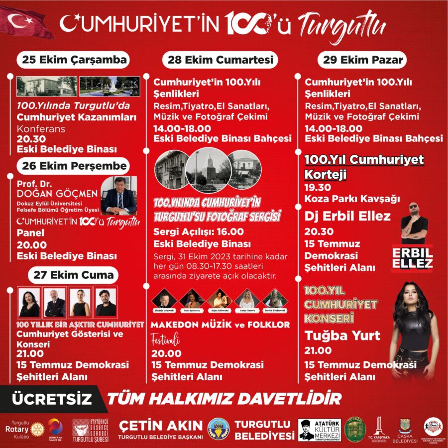  Turgutlu’da “Cumhuriyet’in 100’üncü Yılı” Şöleni